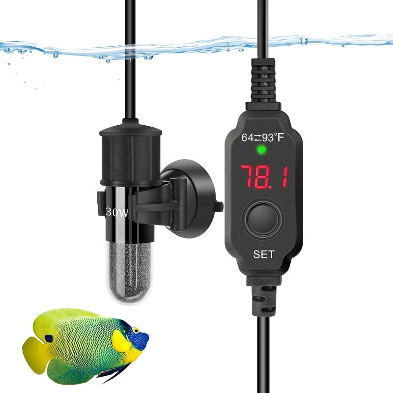 YOFOTHS Store Adjustable Mini Aquarium Heater 0.5/1/2/3 Gallon Submersible Small Fish Tank Heater 10W/20W/30W Digital Display Thermostat External Temperature Controller(30W) - Image 1